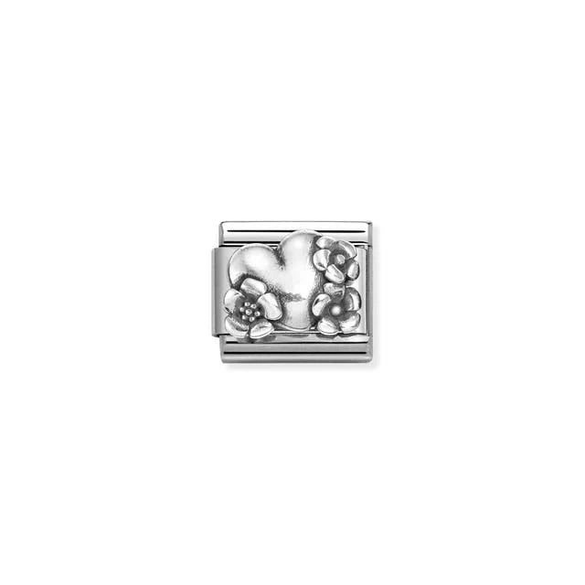 Nomination - Composable Heart and Flowers Charm - Silver