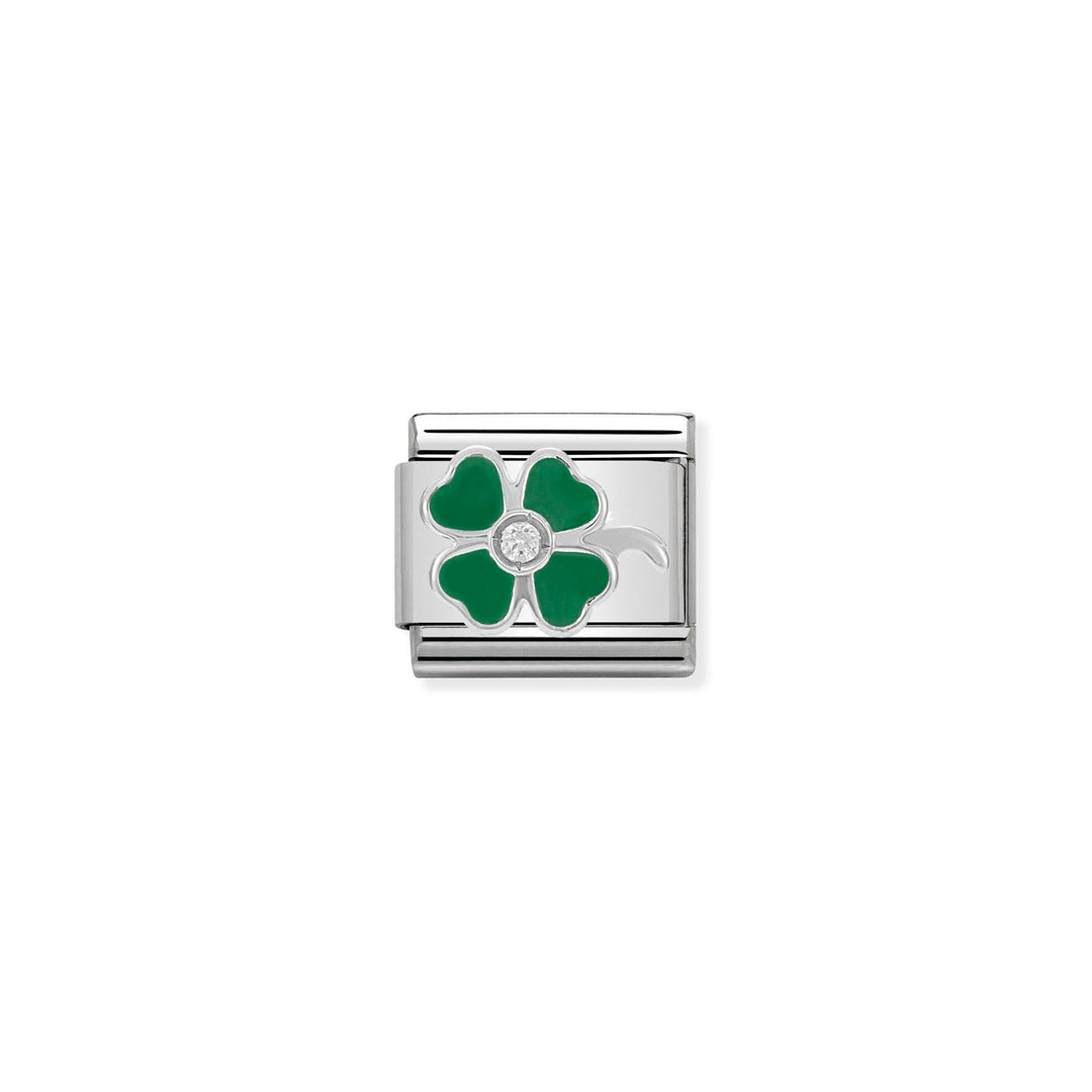 Nomination - Silver Green Clover Charm