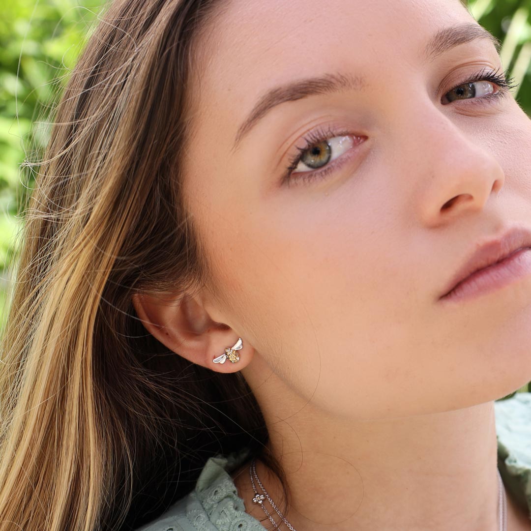 Kit Heath - Blossom Flyte Honey Bee Stud Earrings - Silver