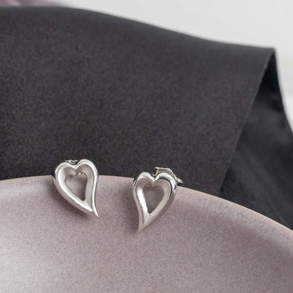 Kit Heath - Desire Love Story Heart Stud Earrings - Silver