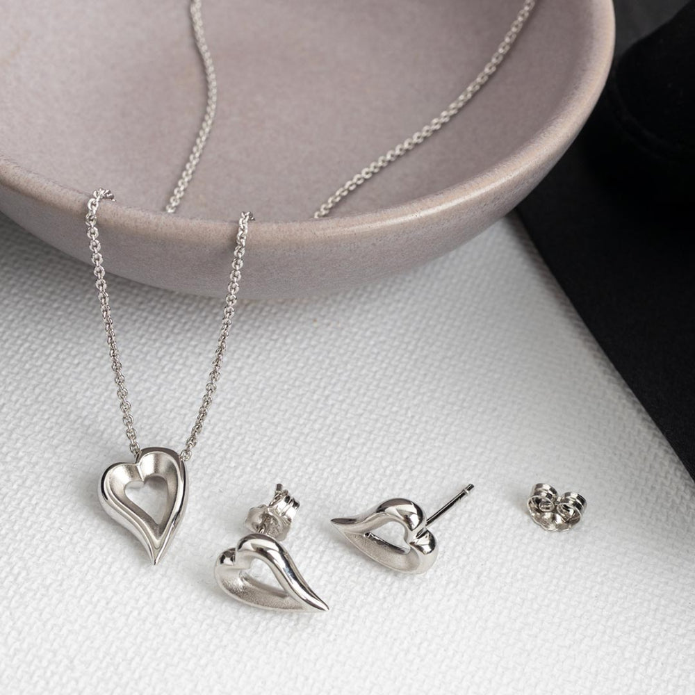 Kit Heath - Desire Love Story Heart Stud Earrings - Silver