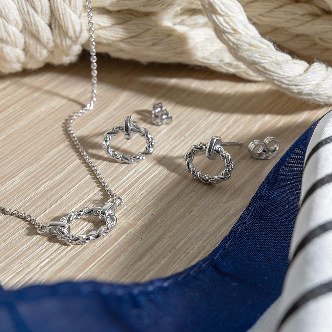 Kit Heath - Marina Rope Twist Oval Stud Earrings - Silver