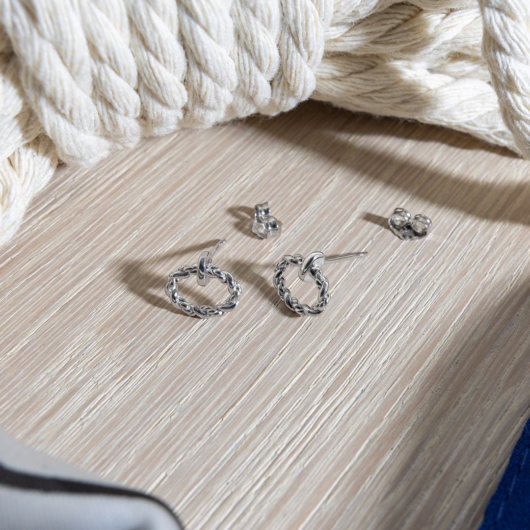 Kit Heath - Marina Rope Twist Oval Stud Earrings - Silver
