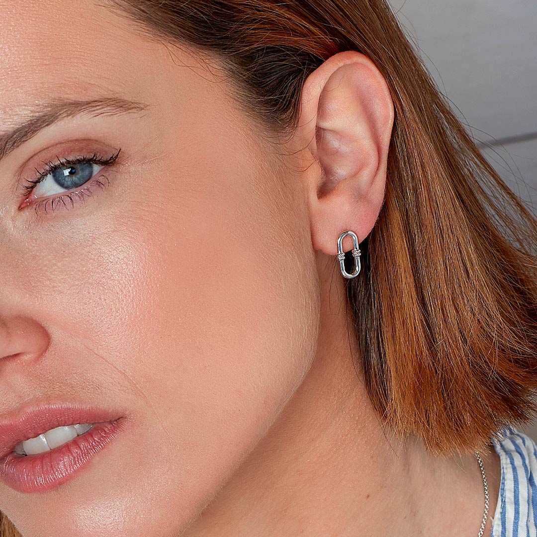 Kit Heath - Marina Rope Bar Link Stud Earrings - Silver