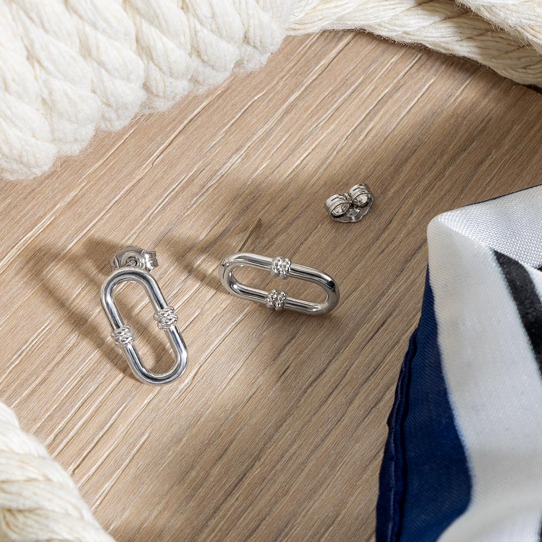 Kit Heath - Marina Rope Bar Link Stud Earrings - Silver