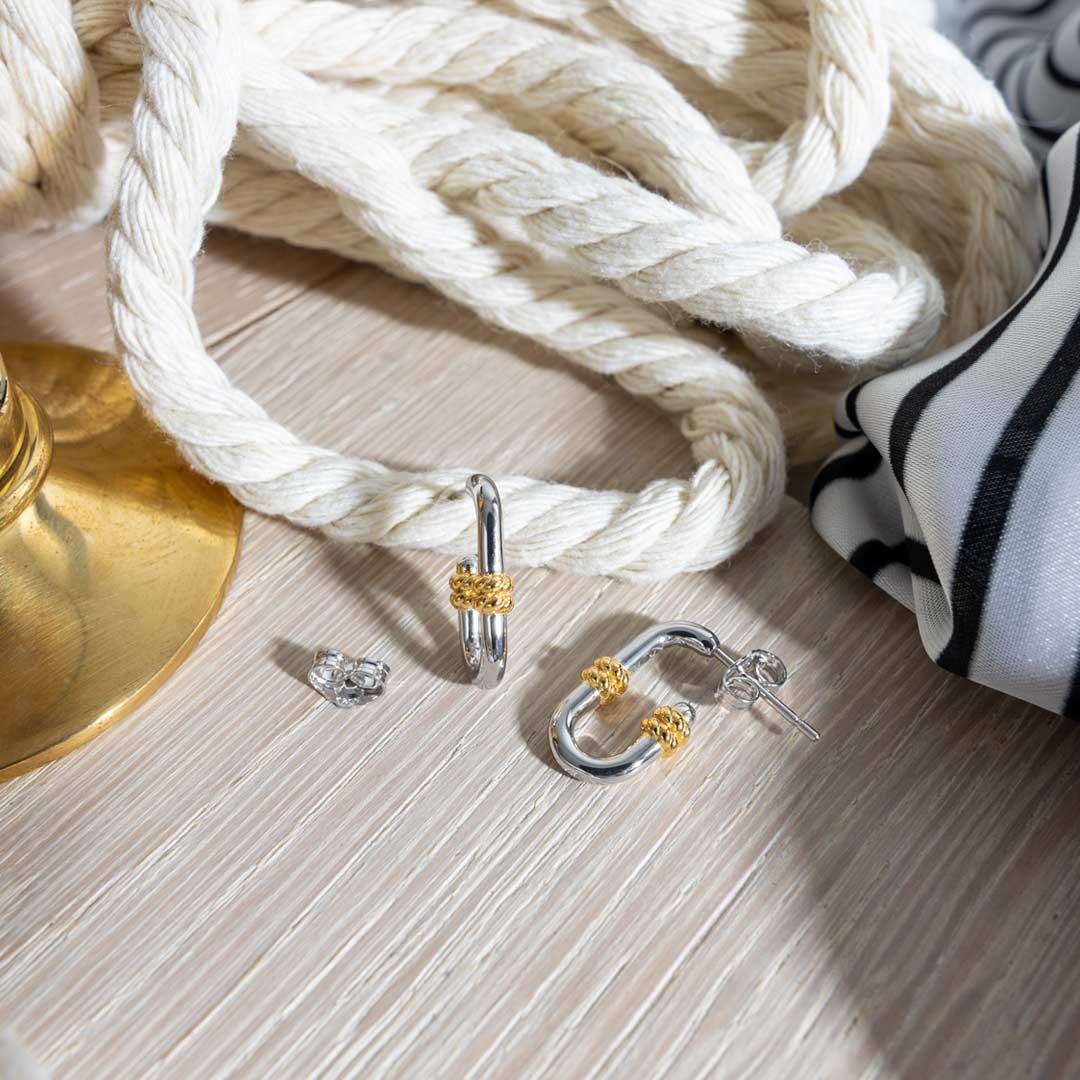 Kit Heath - Marina Rope Bar Link Golden Stud Hoop Earrings - Gold