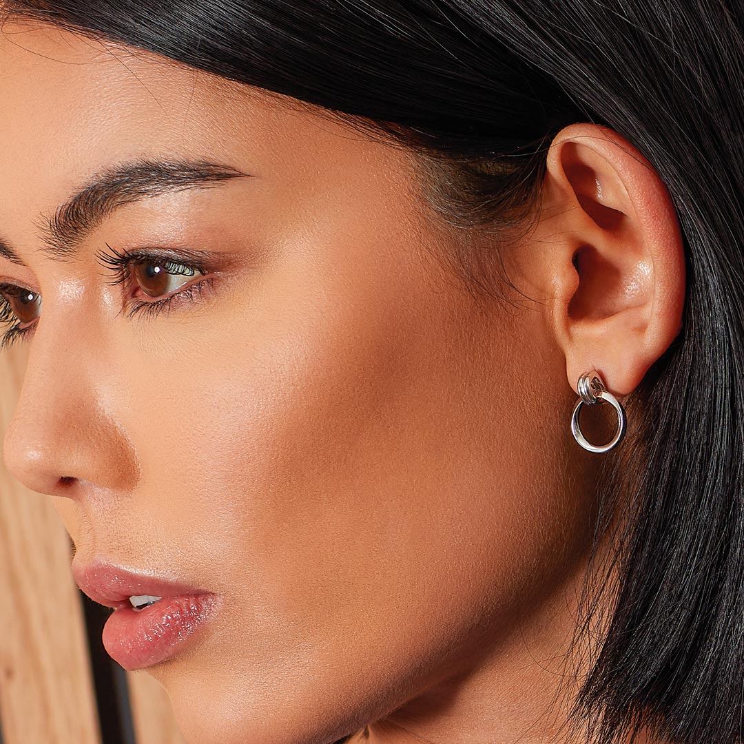 Kit Heath - Bevel Unity Drop Stud Earrings - Silver