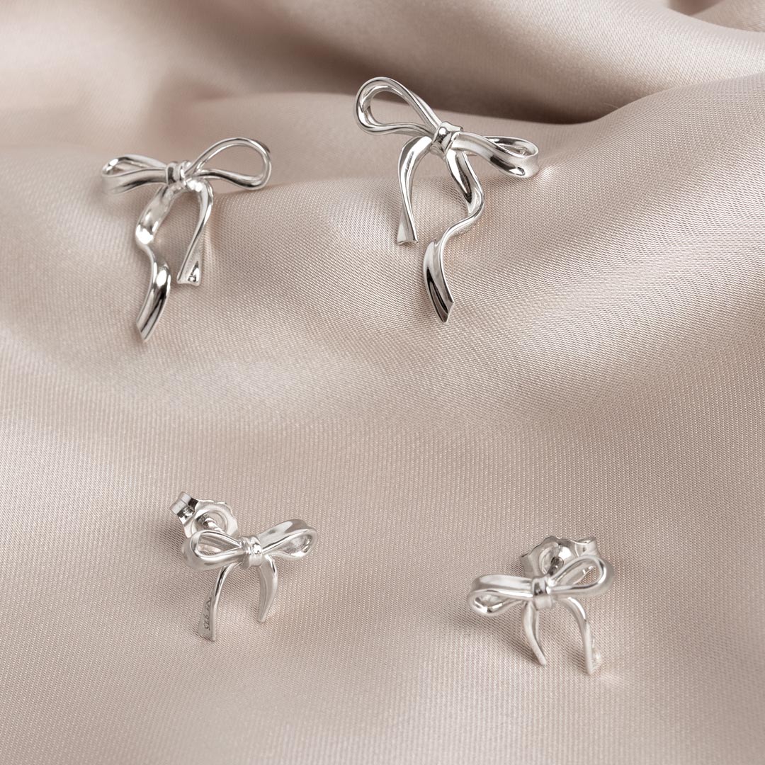 Kit Heath - Serenity Ribbon Bow Stud Earrings - Silver