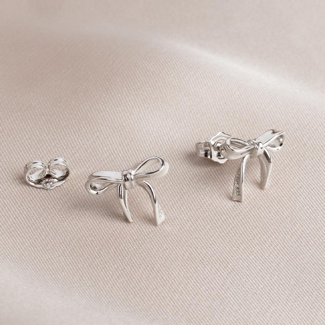 Kit Heath - Serenity Ribbon Bow Dainty Stud Earrings - Silver