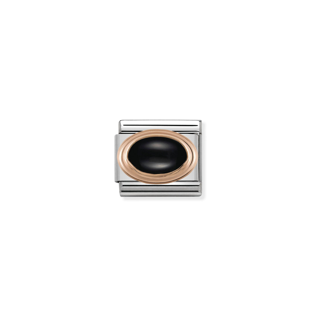 Nomination - Rose Gold Classic Oval Hard Stones Black Agate Charm