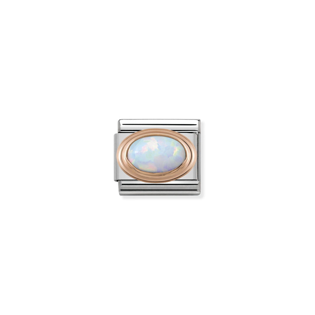 Nomination - Rose Gold Classic Oval Hard Stones White Opal Charm