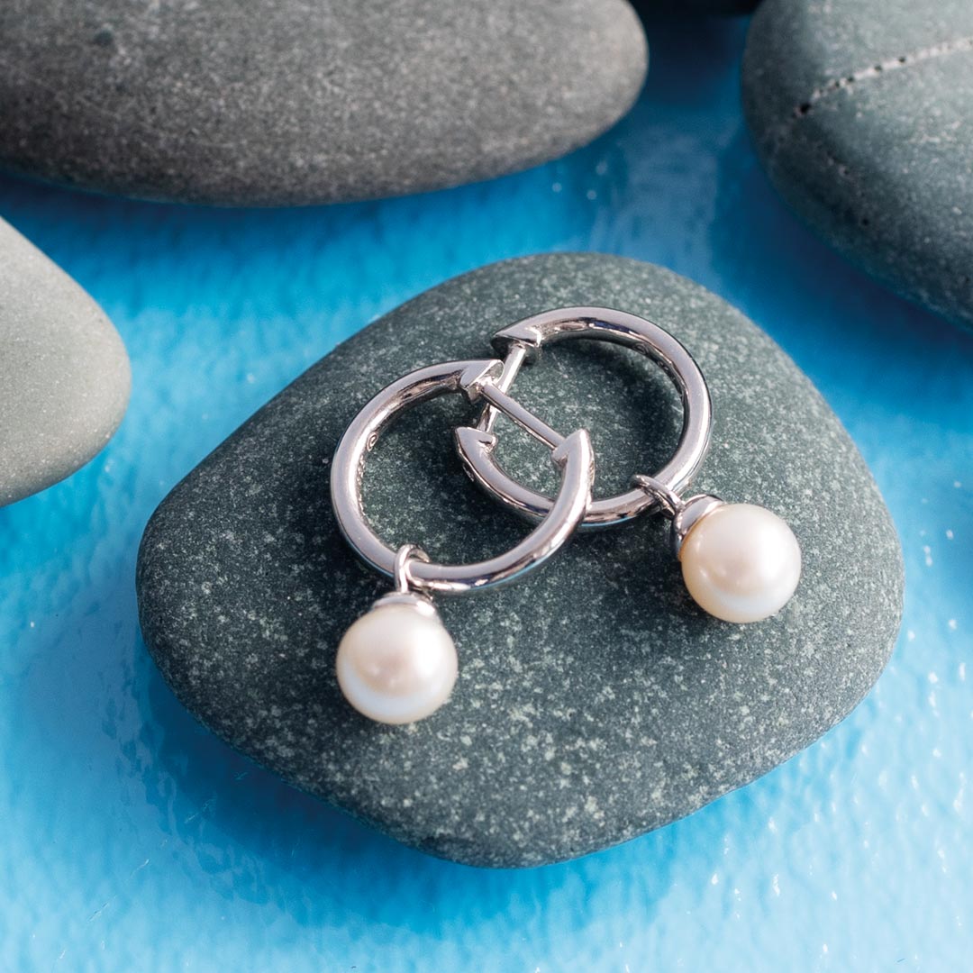 Kit Heath - Coast Tumble Pearl Mini Hoop Earrings - Silver