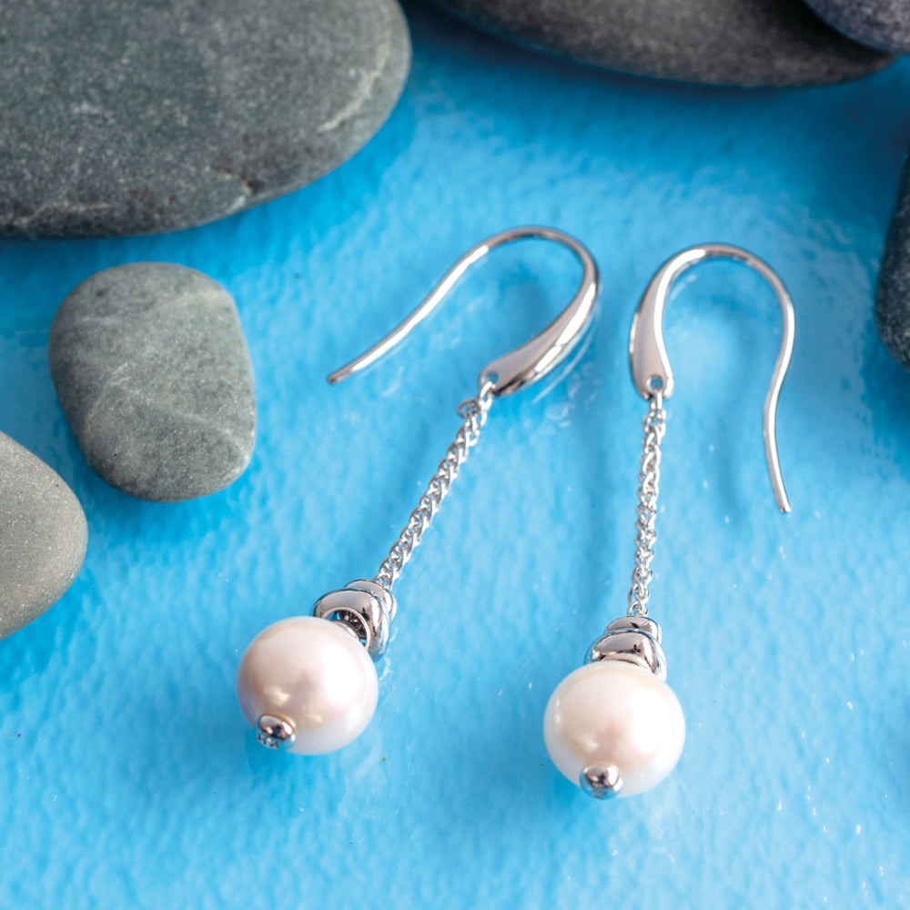 Kit Heath - Coast Tumble Pearl Chain Drop Earrings - Silver