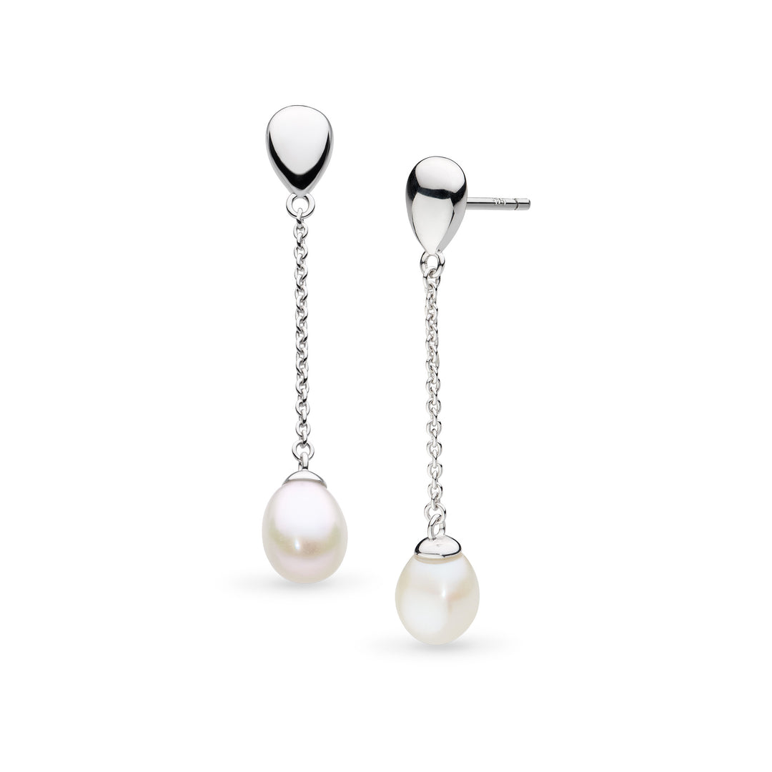 Kit Heath - Coast Pebble Pearl Chain Stud Drop Earrings - Silver