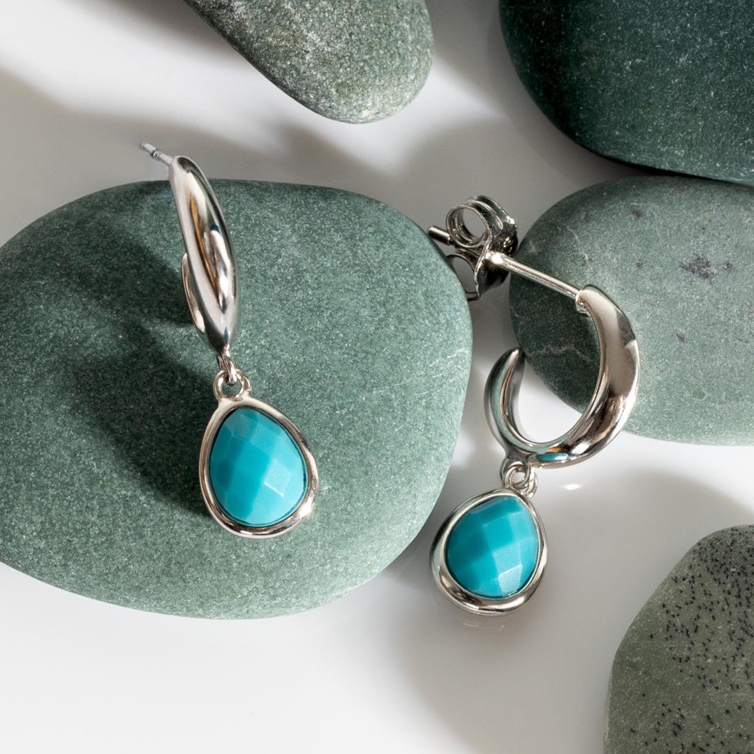 Kit Heath - Coast Pebble Azure Gemstone Hoop Drop Earrings - Silver