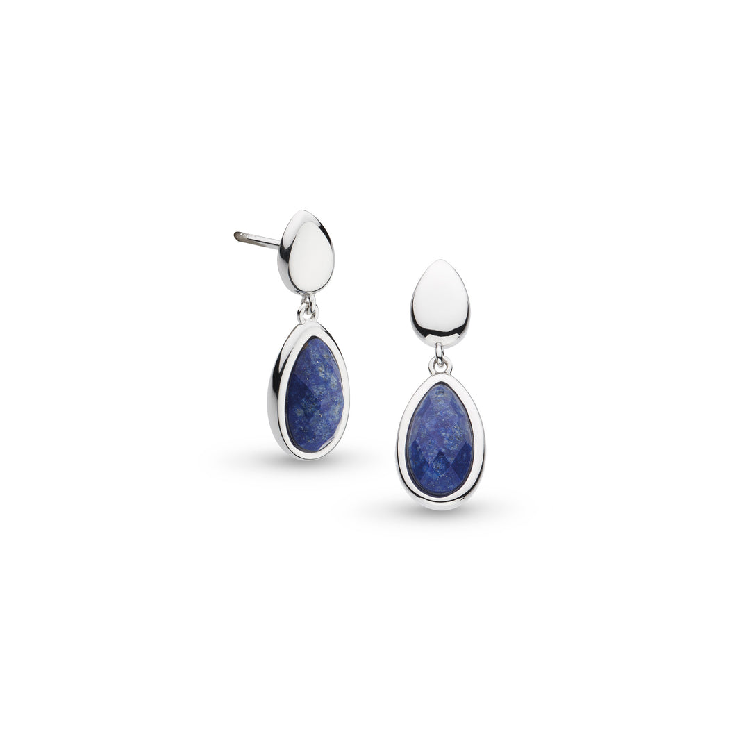 Kit Heath - Coast Pebble Azure Duo Droplet Stud Drop Earrings - Silver