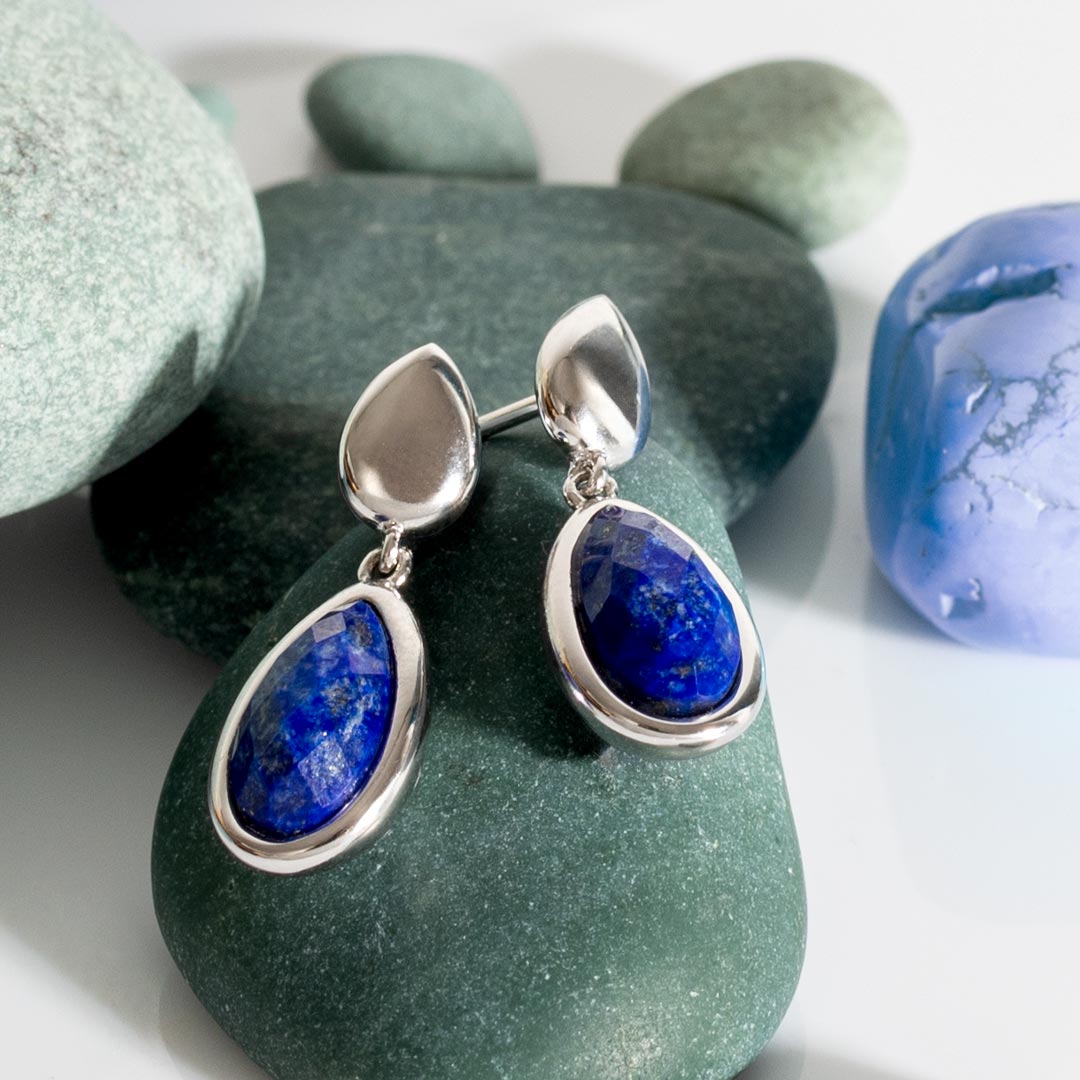 Kit Heath - Coast Pebble Azure Duo Droplet Stud Drop Earrings - Silver