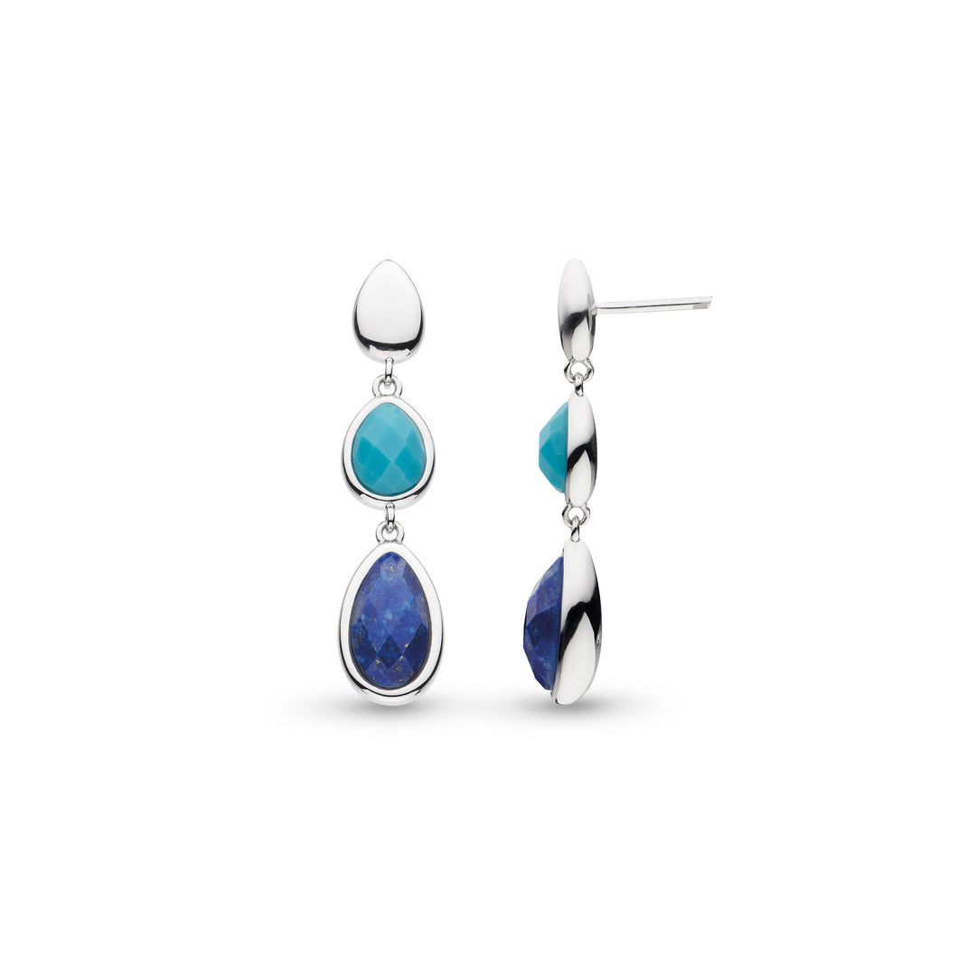 Kit Heath - Coast Pebble Azure Gemstone Trio Droplet Stud Drop Earrings - Silver