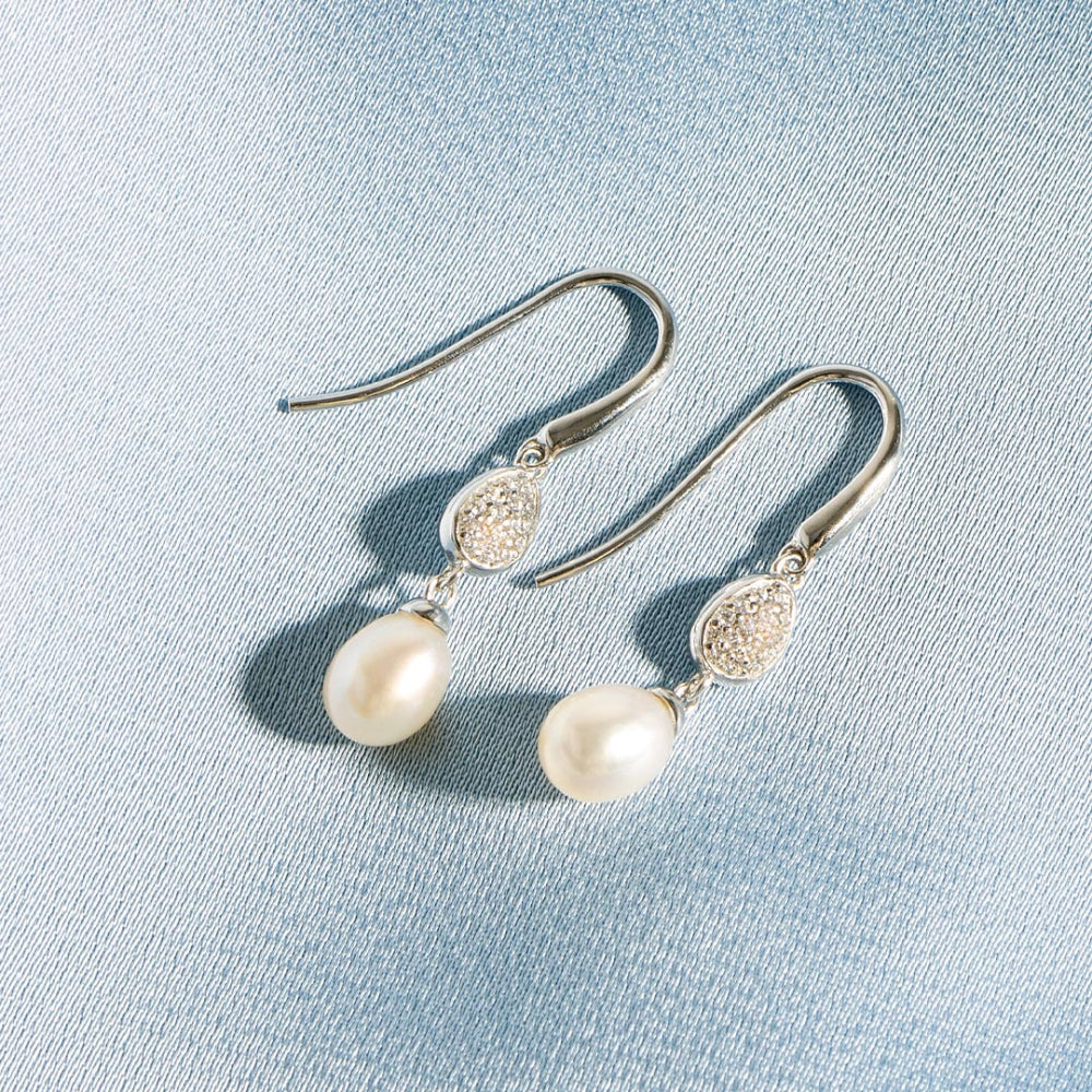 Kit Heath - Coast Pebble Glisten Pavé Pearl Drop Earrings - Silver