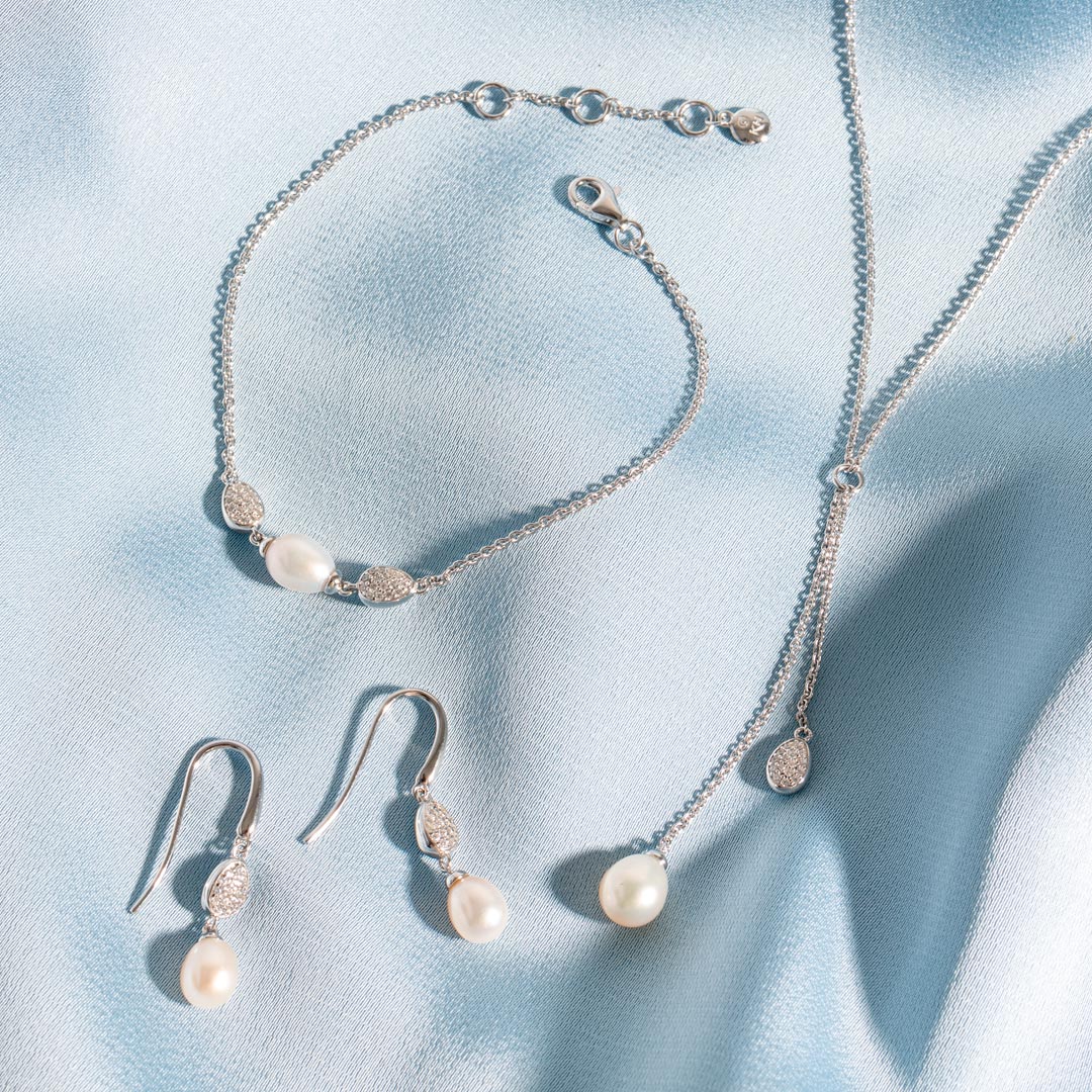 Kit Heath - Coast Pebble Glisten Pavé & Pearl Bracelet - Silver