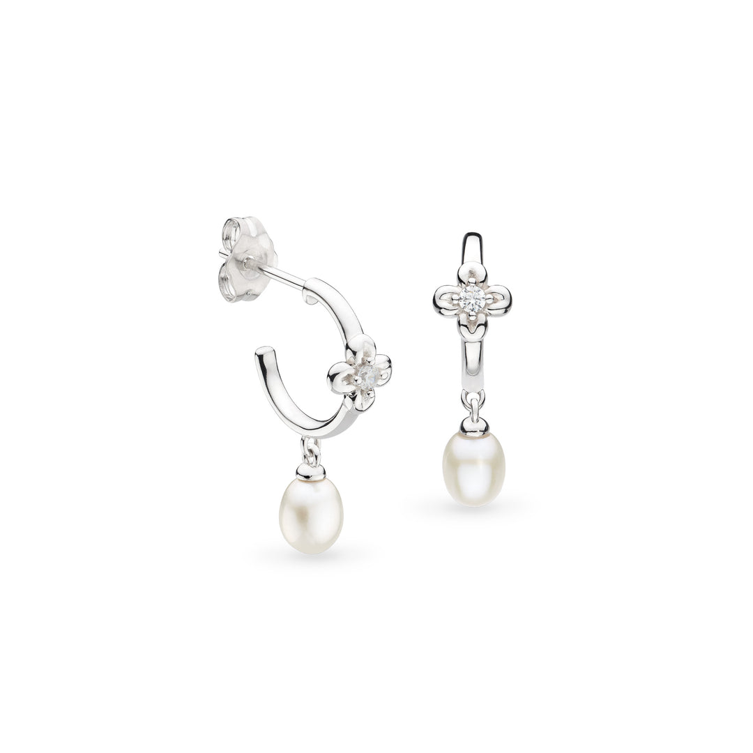 Kit Heath - Blossom Flyte Honey Flower Pearl Hoop Earrings - Silver