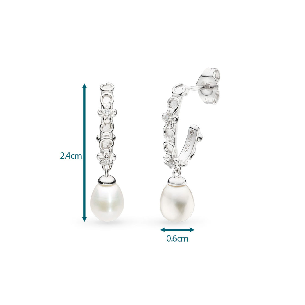 Kit Heath - Blossom Flyte Honey Flower Pearl Oval Hoop Earrings - Silver