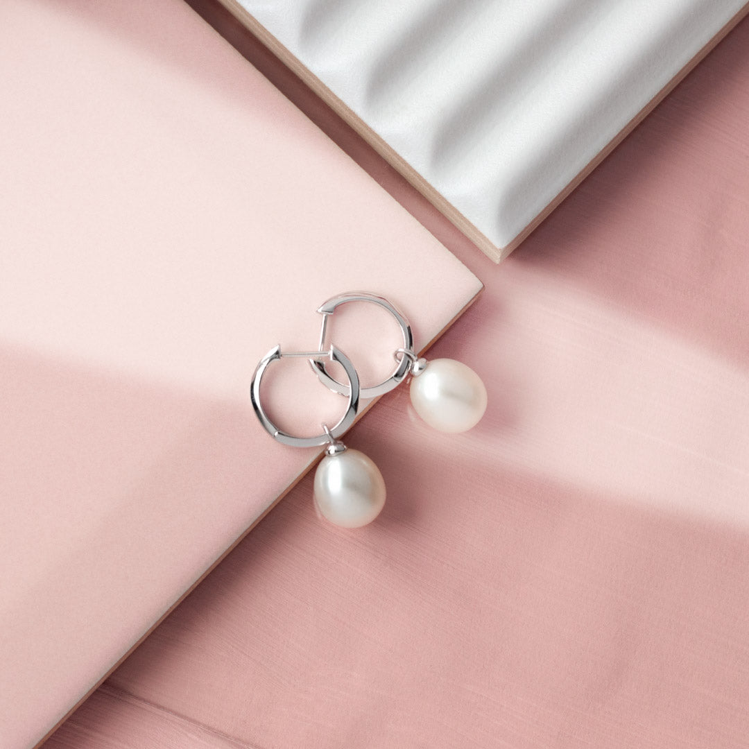 Kit Heath - Revival Classic Pearl Drop Hoop Earrings - Silver