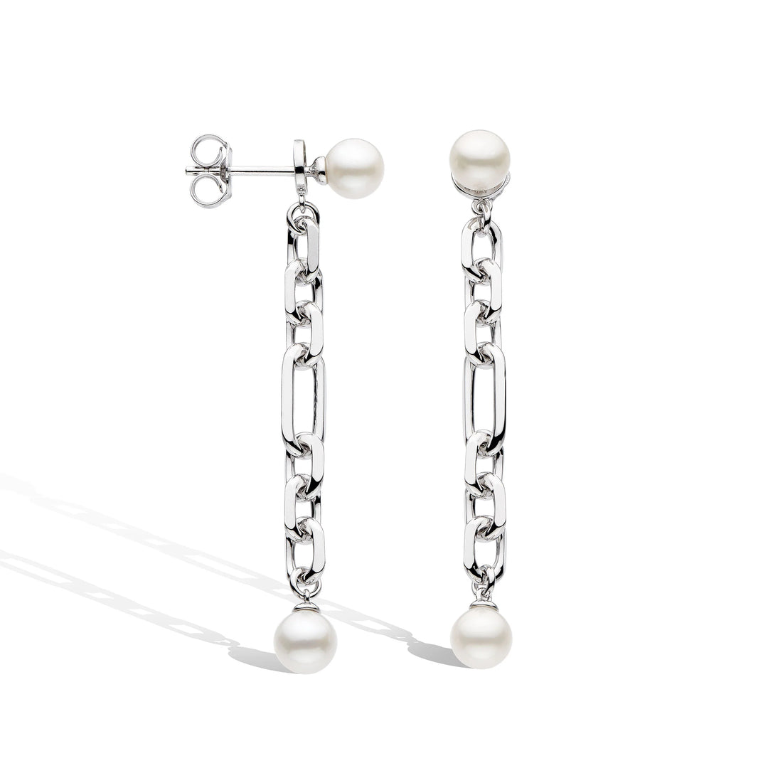 Kit Heath - Revival Figaro Pearl Chain Link Drop Earrings - Silver
