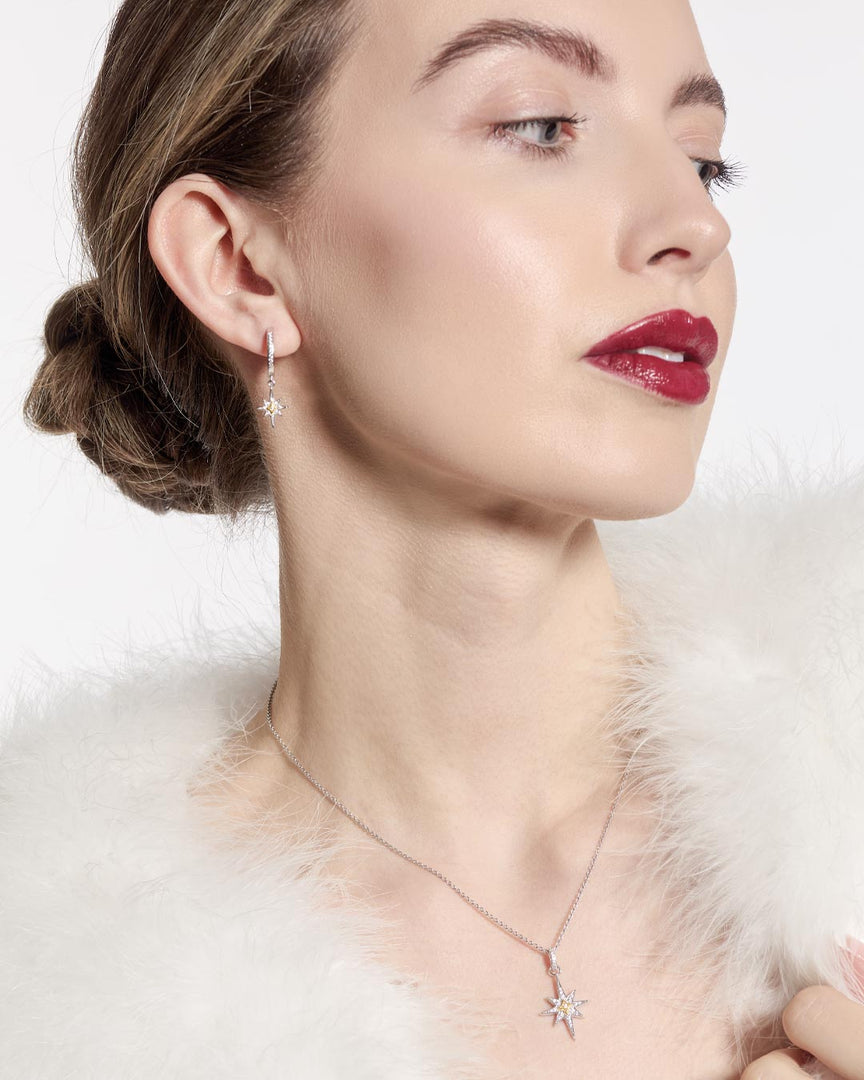 Kit Heath - Céleste North Star Hinged Hoop Drop Earrings - Silver & Gold