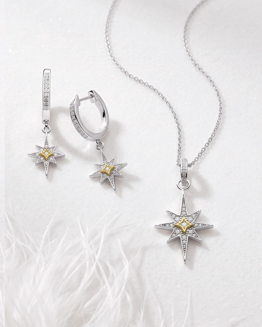 Kit Heath - Céleste North Star Hinged Hoop Drop Earrings - Silver & Gold