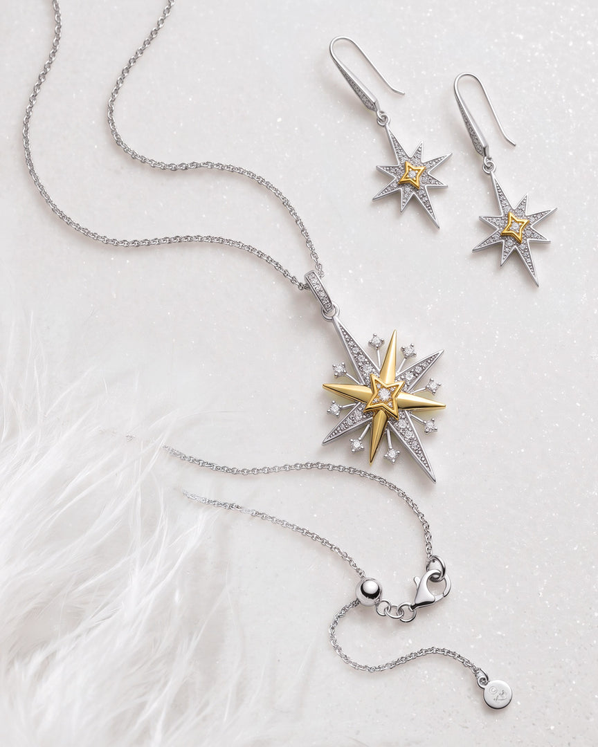 Kit Heath - Céleste North Star Drop Earrings - Silver & Gold