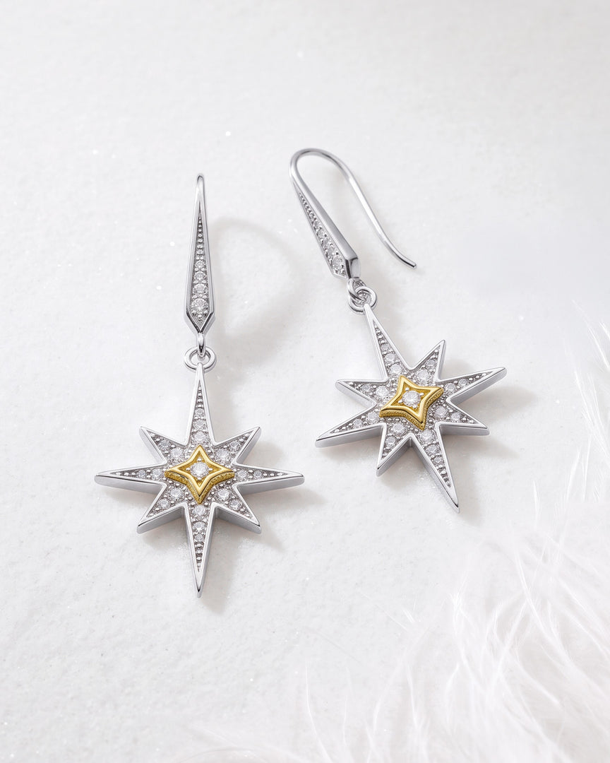 Kit Heath - Céleste North Star Drop Earrings - Silver & Gold