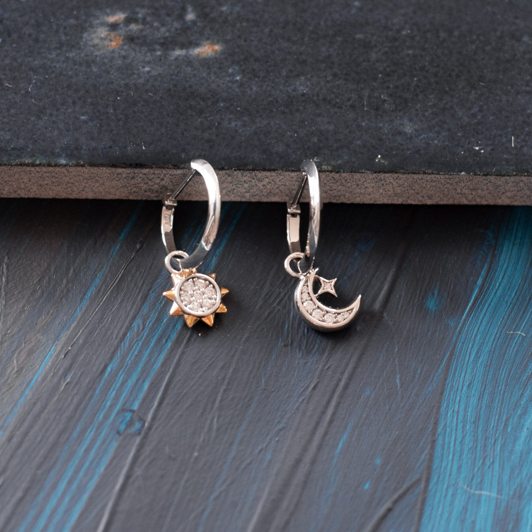 Kit Heath - Céleste Sun & Crescent Moon Hoop Earrings - Silver