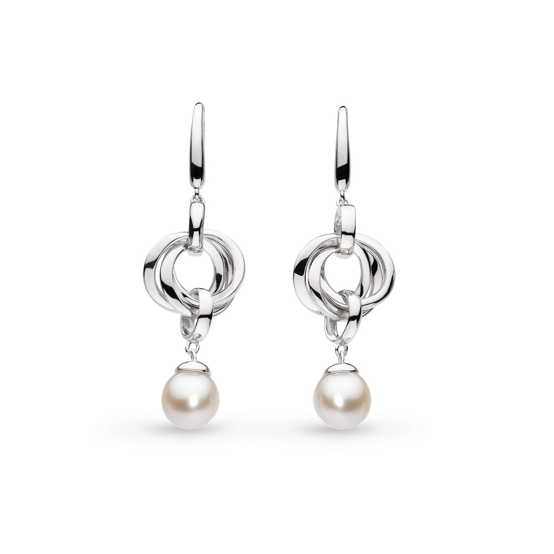 Kit Heath - Bevel Trilogy Pearl Drop Earrings - Silver
