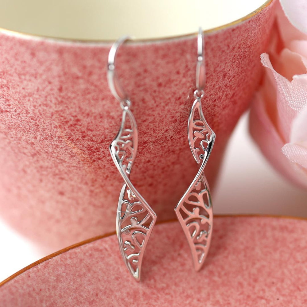 Kit Heath - Blossom Flourish Twist Drop Earrings - Silver