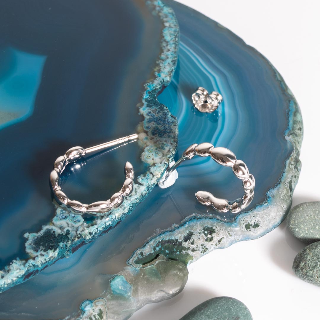 Kit Heath - Coast Pebble Ridge Midi Hoop Stud Earrings - Silver