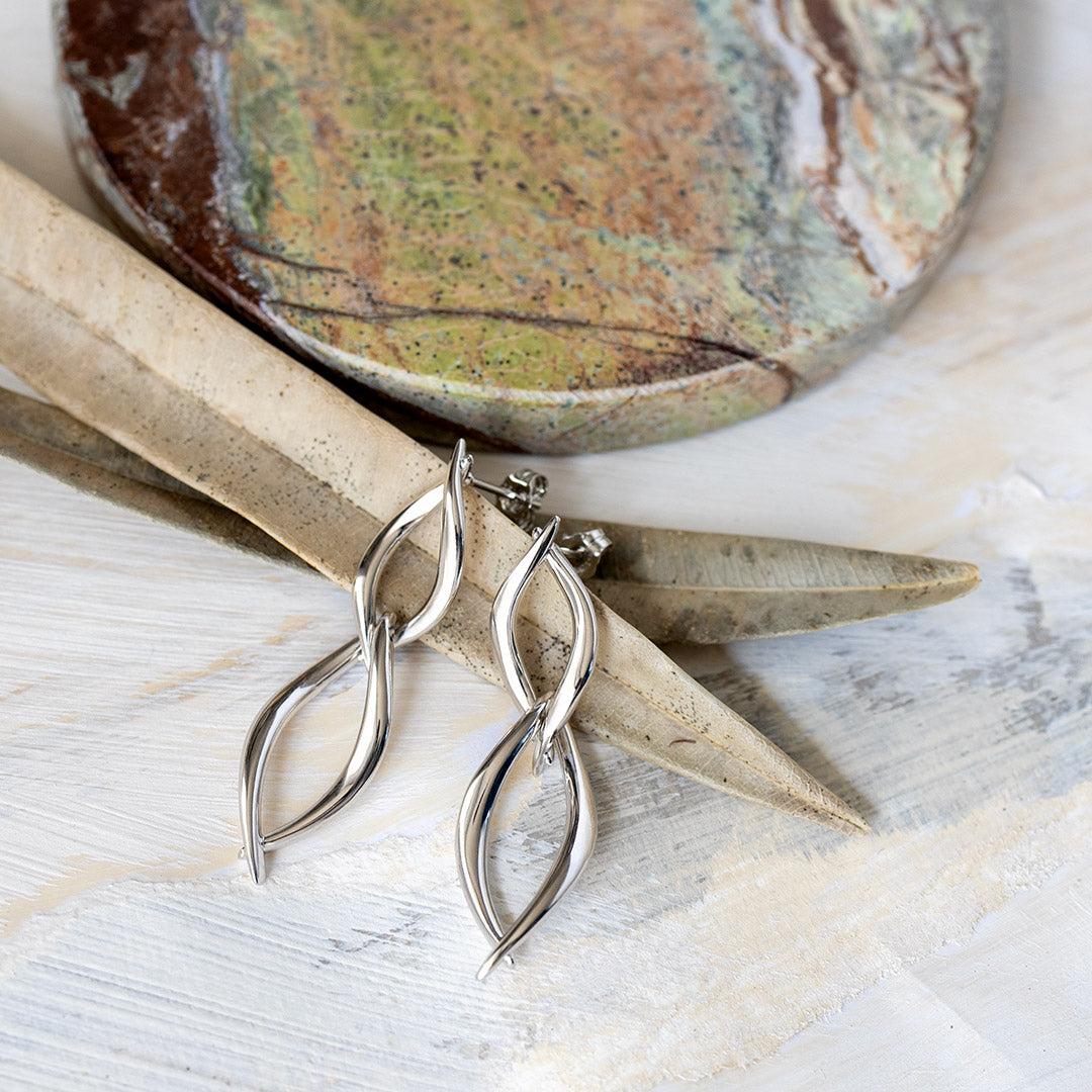 Kit Heath - Entwine Twine Twist Duo Link Drop Earrings - Silver