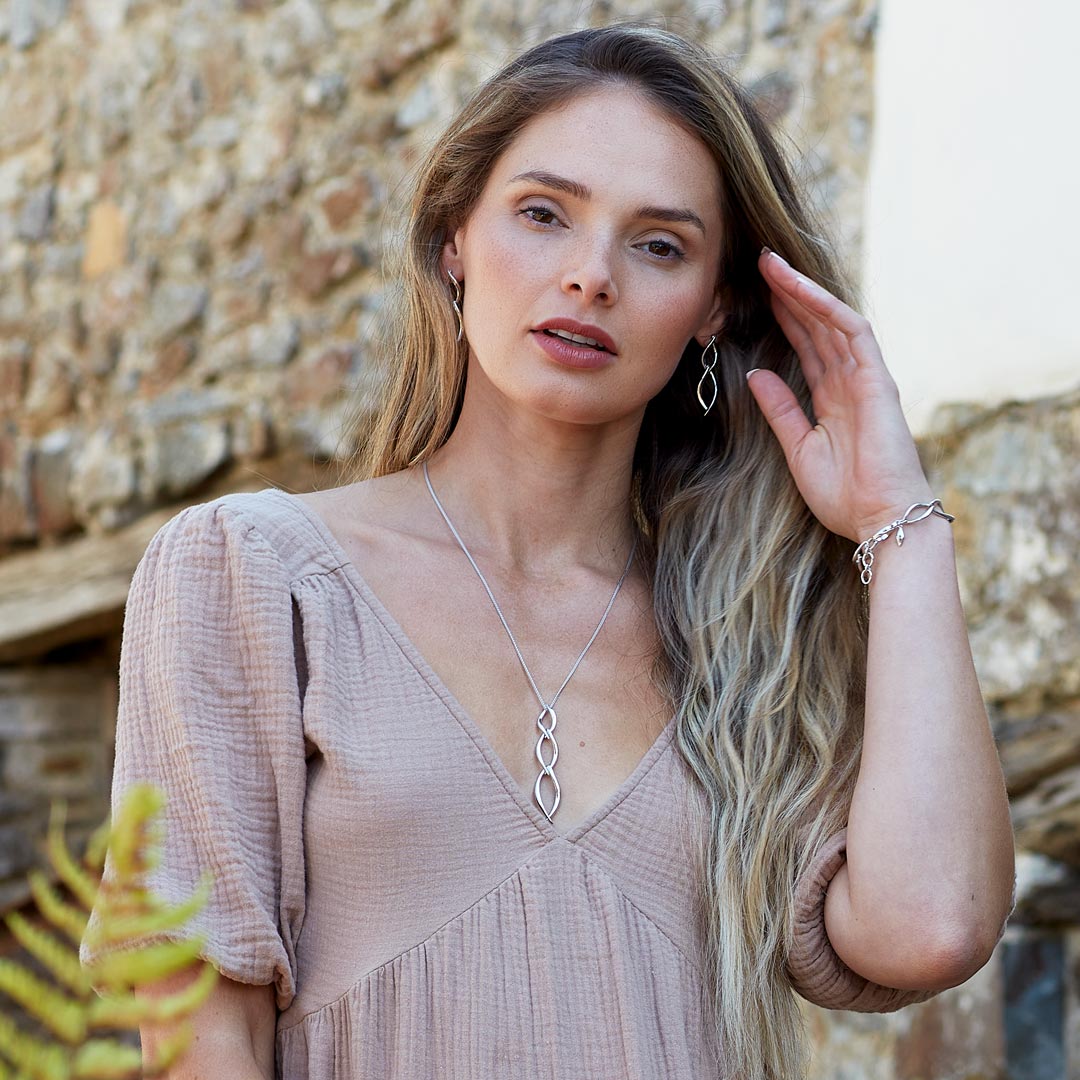 Kit Heath - Entwine Twine Twist Duo Link Drop Earrings - Silver