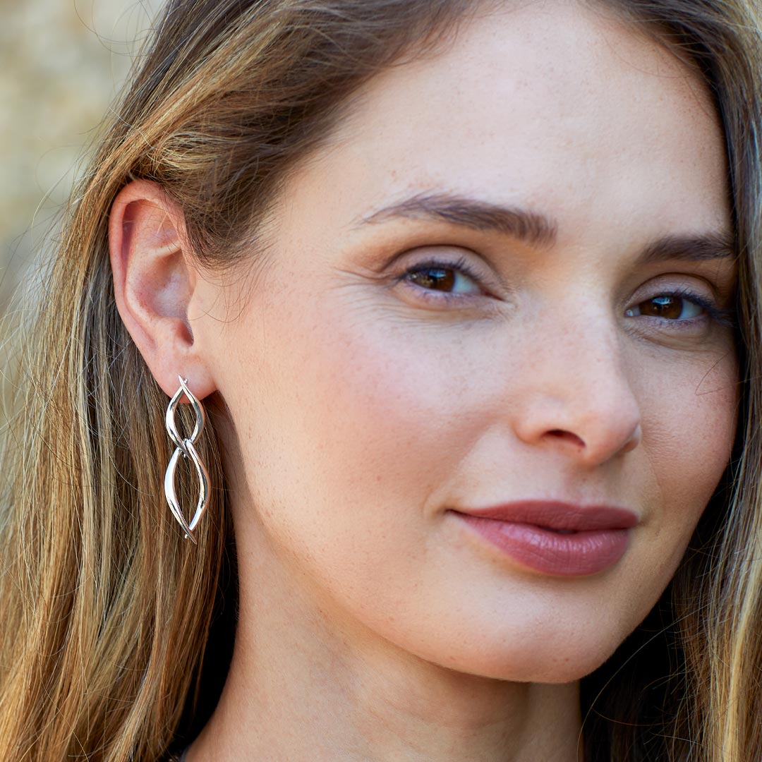 Kit Heath - Entwine Twine Twist Duo Link Drop Earrings - Silver