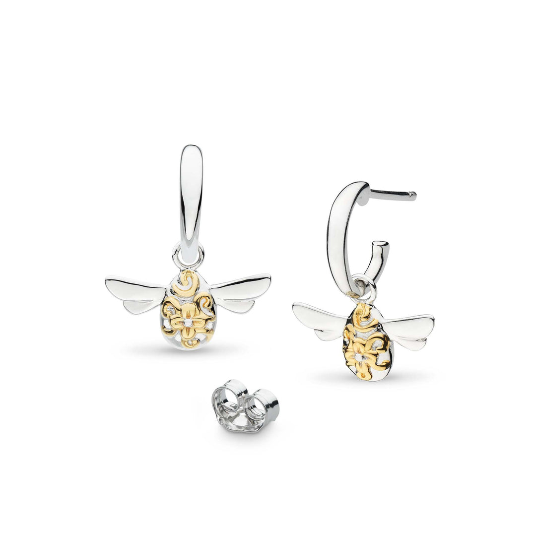 Kit Heath - Blossom Flyte Honey Bee Hoop Drop Earrings - Silver