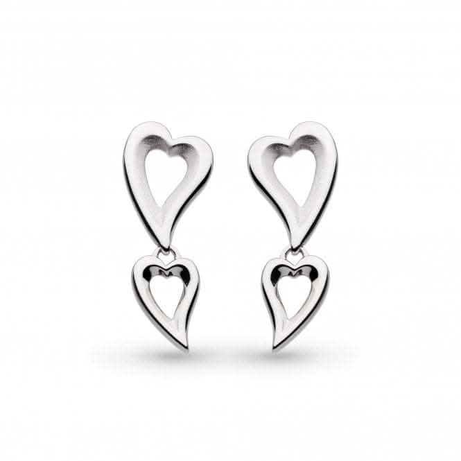 Kit Heath - Desire Love Story Heart Duo Stud Drop Earrings - Silver