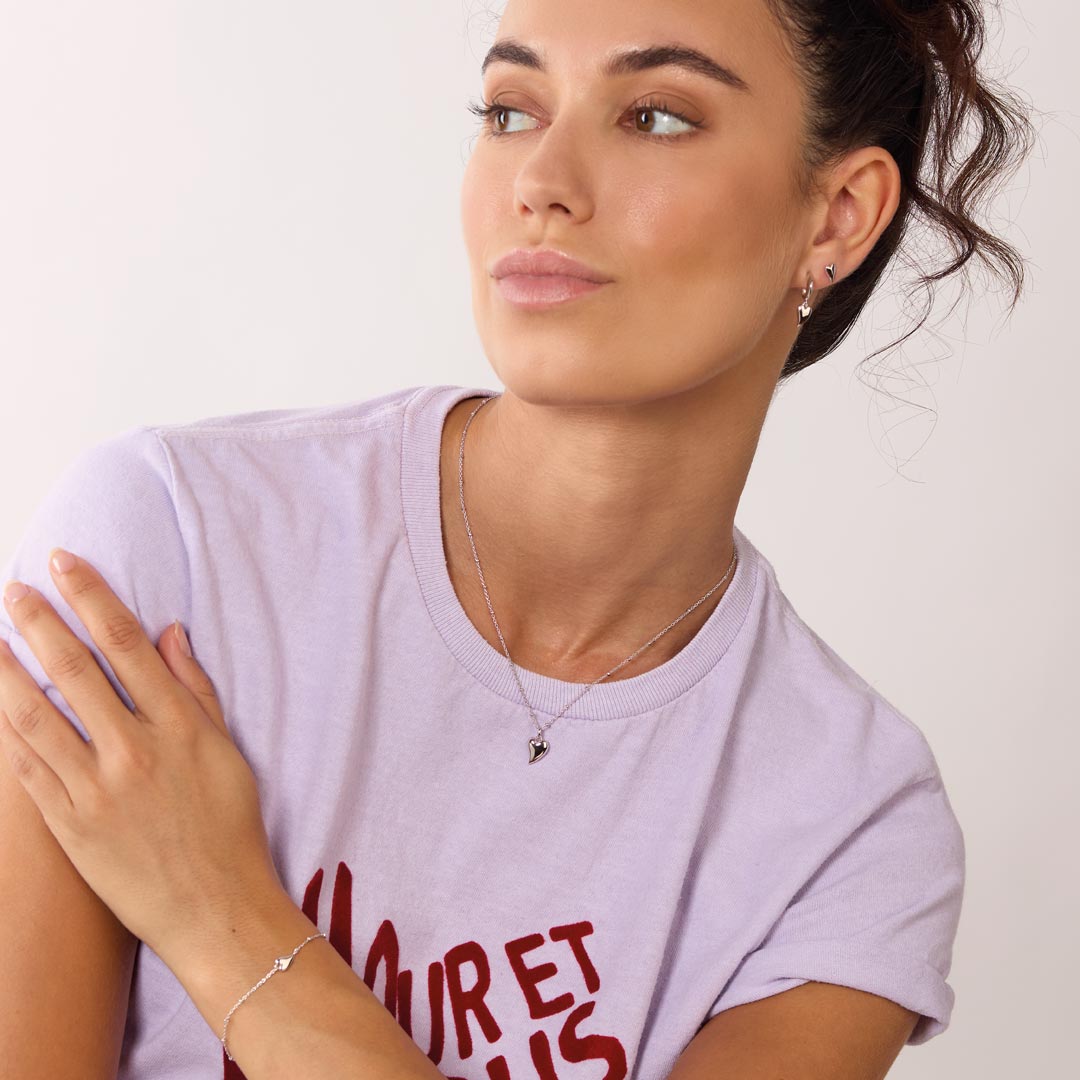 Kit Heath - Desire Kiss Mini Heart Hoop Earrings - Silver