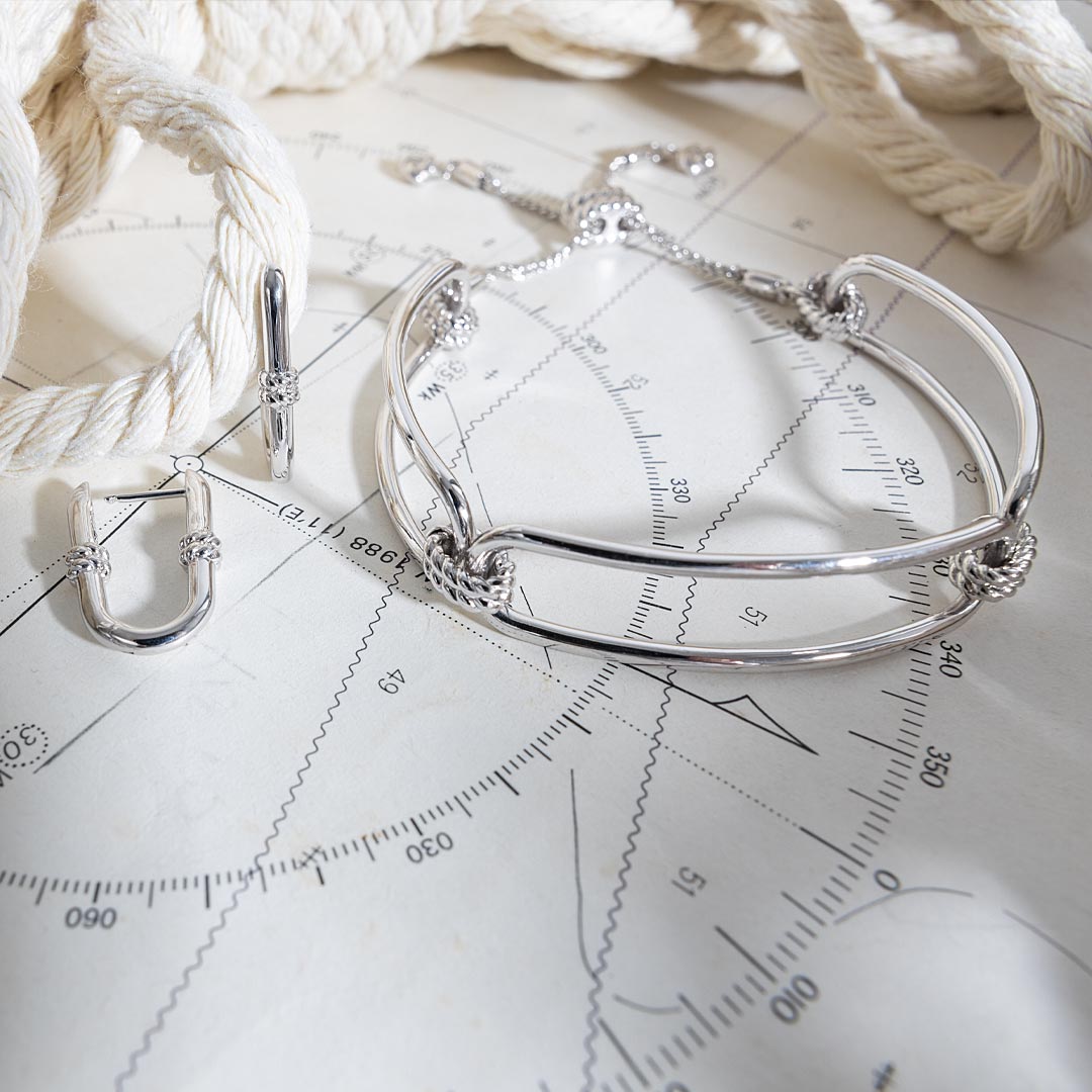 Kit Heath - Marina Rope Bar Link Hinged Hoop Earrings - Silver
