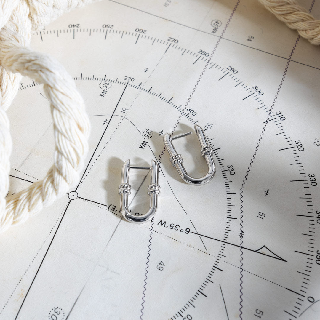 Kit Heath - Marina Rope Bar Link Hinged Hoop Earrings - Silver