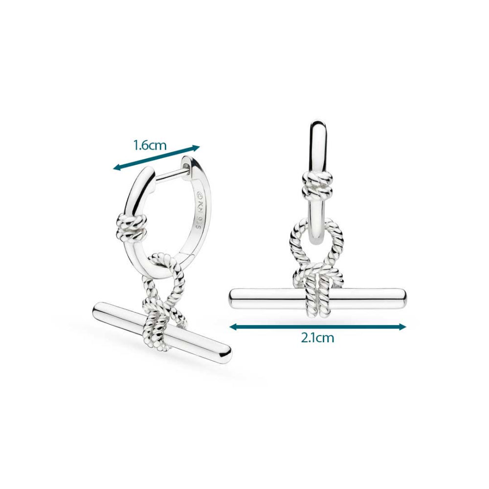 Kit Heath - Marina Rope Knot T-Bar Grande Hinged Hoop Earrings - Silver