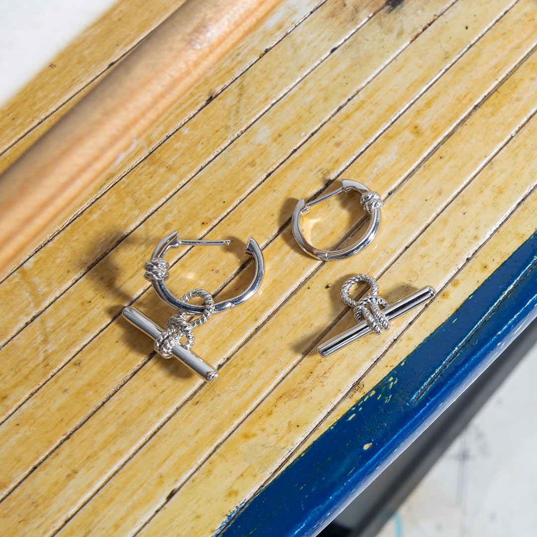 Kit Heath - Marina Rope Knot T-Bar Grande Hinged Hoop Earrings - Silver
