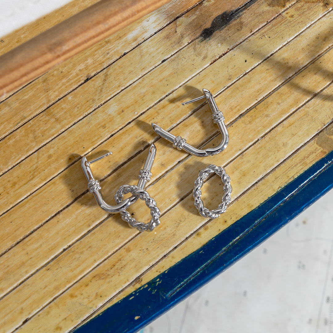 Kit Heath - Marina Rope Link Duo Grande Hinged Hoop Earrings - Silver