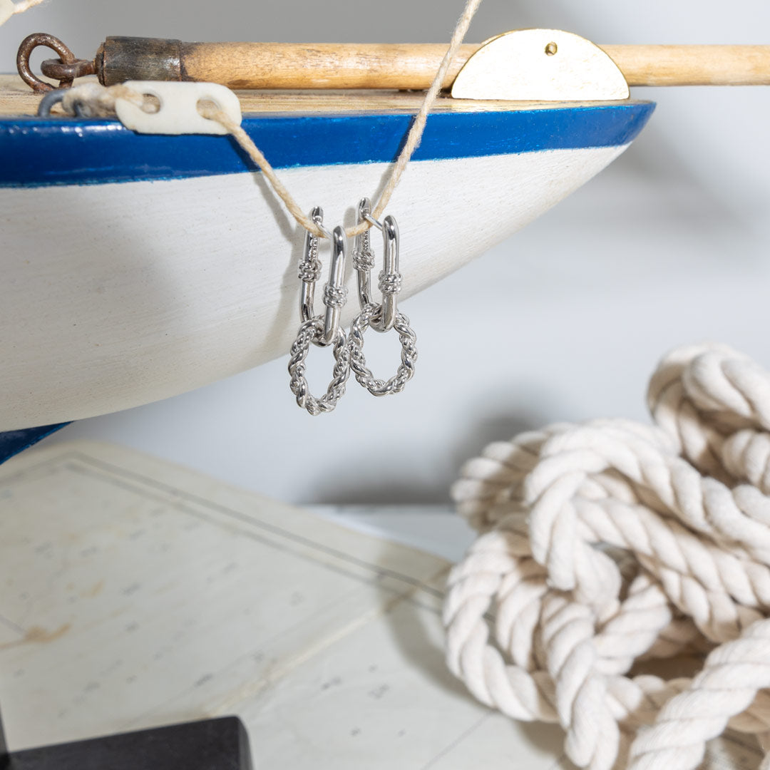 Kit Heath - Marina Rope Link Duo Grande Hinged Hoop Earrings - Silver