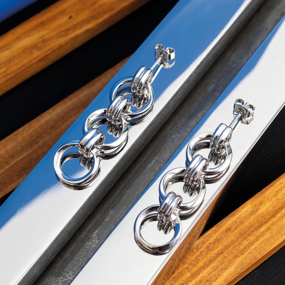 Kit Heath - Bevel Unity Trio Stud Drop Earrings - Silver