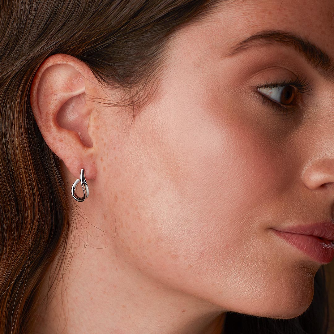 Kit Heath - Serenity Loop Semi Hoop Stud Earrings - Silver